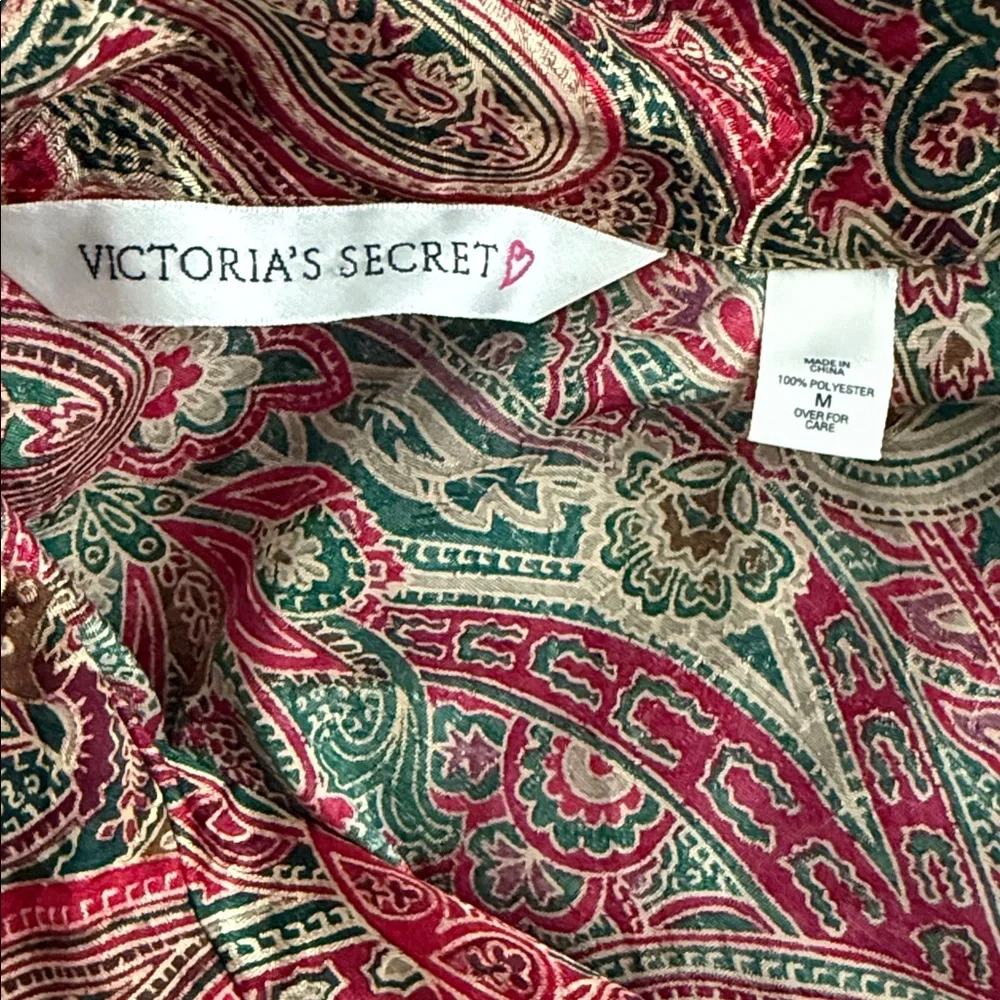 Victoria's Secret Red Green Paisley Gown Sleepwear Shirt Sz M